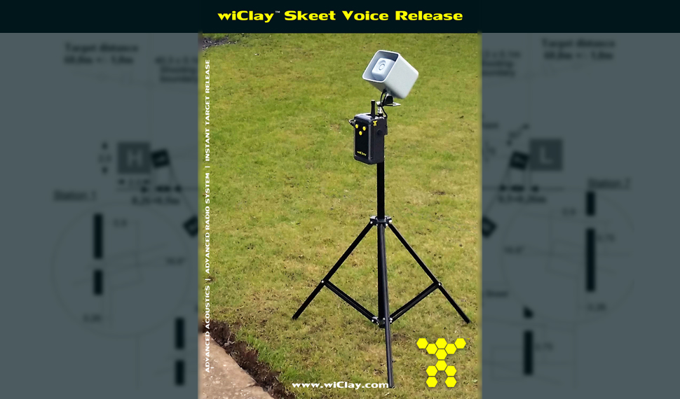 wiClay wireless Skeet Voice Activated Release. New acoustic microphone radio remote control portable tripod. High performance system for Skeet competitions.